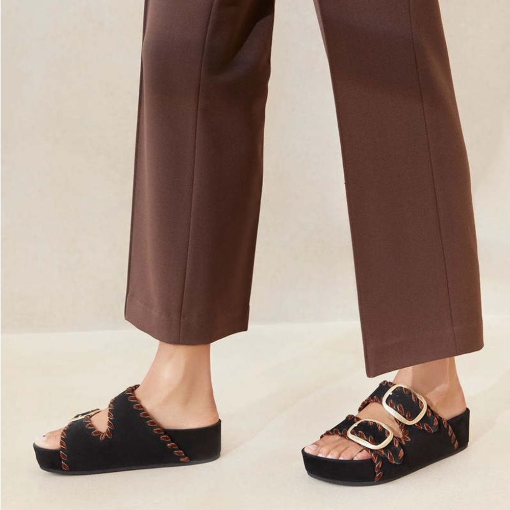 Loeffler Randall black and brown Theo platform Sandals